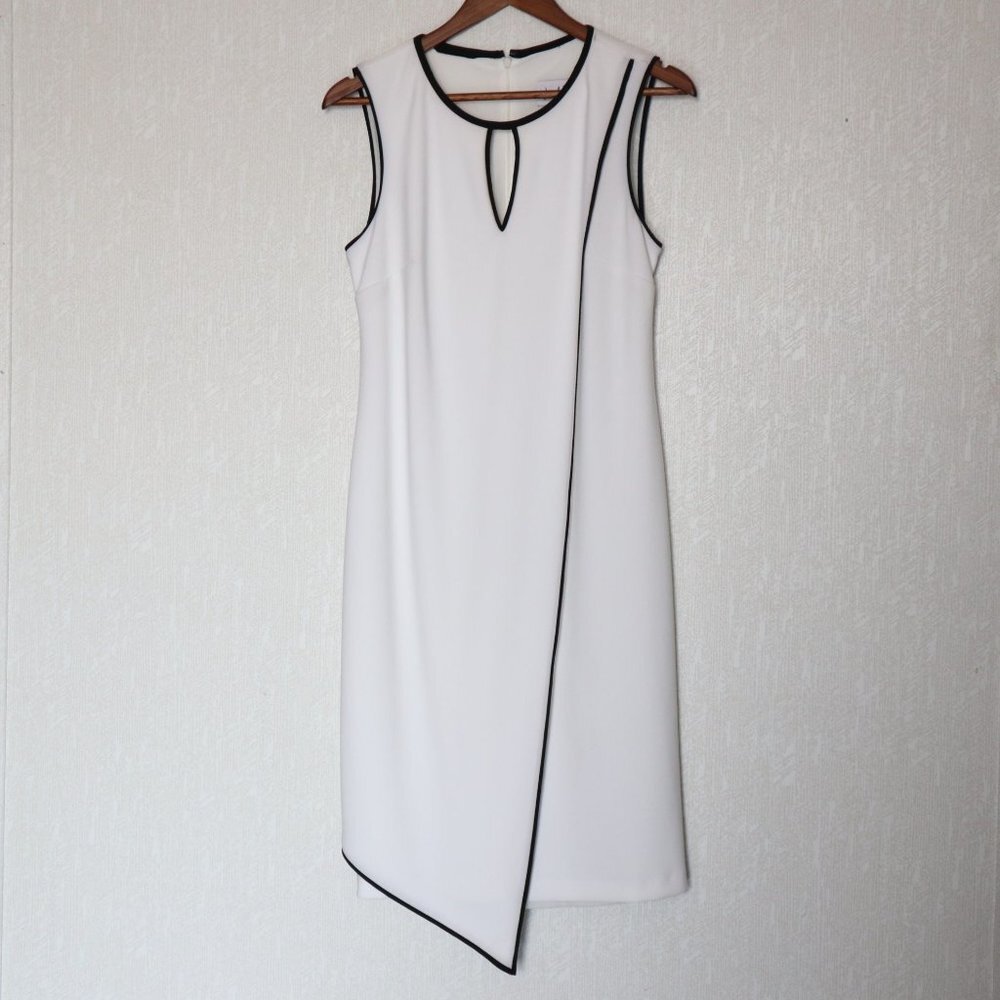 Joseph Ribkoff White Black Detail Asymmetrical Dress Size 10
